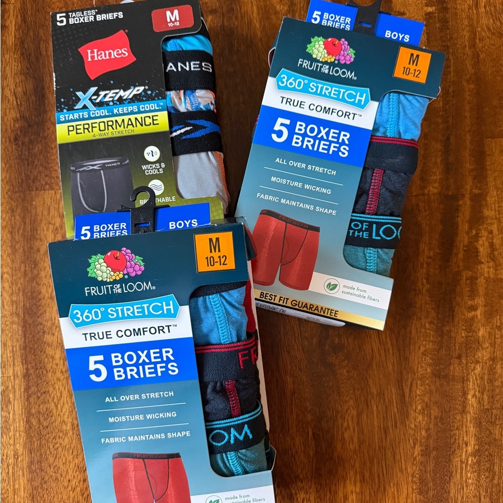 Fruit of the Loom and Hanes Boys Boxer Briefs - Blue and Red